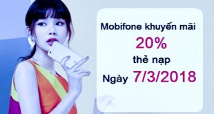 MobiFone khuyến mãi nạp thẻ ngày vàng 20% 07/03/2018