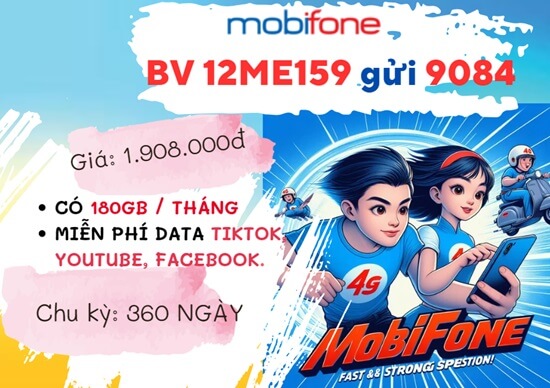 Đăng ký gói cước 12ME159 Mobifone nhận 2.160GB data kèm tiện ích miễn phí