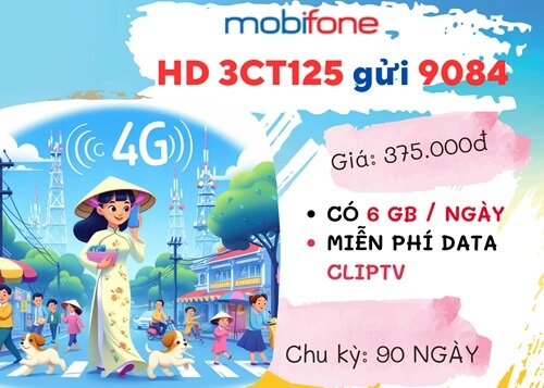 Đăng ký gói cước 3CT125 Mobifone nhận 540GB DATA và xem thả ga CLIPTV