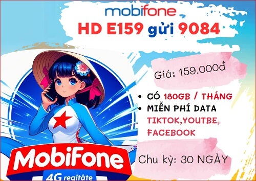 Đăng ký gói cước 6E159 Mobifone ưu đãi 180GB/Tháng miễn phí Youtube, Tiktok, Facebook