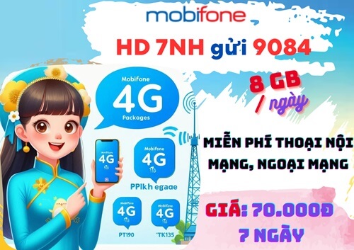 Gói cước 7NH MobiFone: Ưu đãi 8GB mỗi ngày, thoại thả ga, dùng 1 tuần