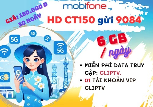 Đăng ký gói cước CT150 Mobifone chỉ 150k nhận 180GB data, dùng ClipTV thả ga