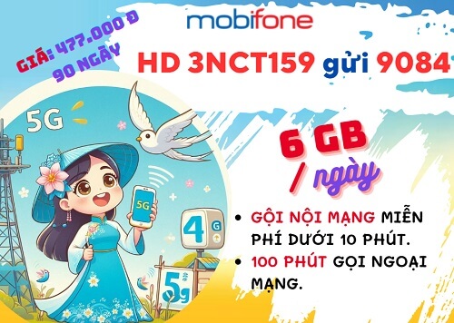 Gói cước 3NCT159 Mobifone có ngay 6GB mỗi ngày, gọi thả ga, dùng 3 tháng