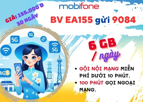 Gói cước EA155 Mobifone ưu đãi 180GB data, miễn phí học TiengAnh123