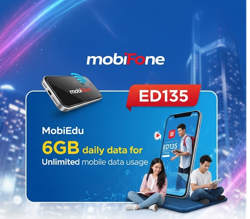 Gói cước ED135 Mobifone ưu đãi 180GB data, miễn phí mobiEdu cả tháng