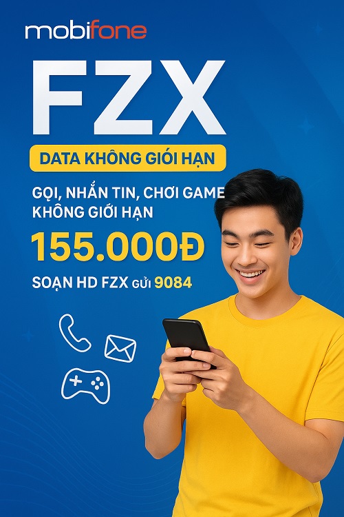 Đăng ký gói cước FXZ Mobifone chỉ 155k nhận ưu đãi 180GB data, liên lạc và chơi game thả ga suốt 30 ngày