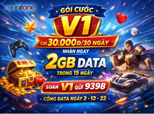 Gói Cước V1 MobiFone – Chỉ 30.000đ/30 Ngày, Nhận 2GB DATA Ưu Đãi